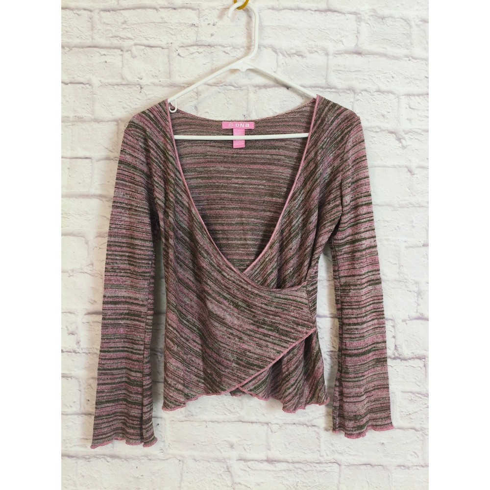 Y2K Pink Marled‎ Bell Sleeve Wrap Top Fairy Grunge Coquette Jrs Med Lettuce